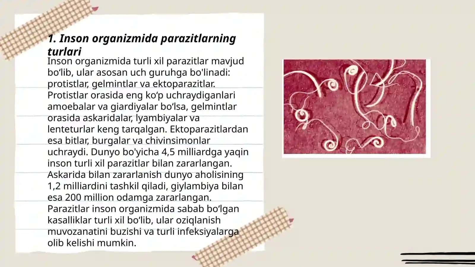 Inson organizmida parazitlar va ularning kelib chiqishi, oldini olish 3