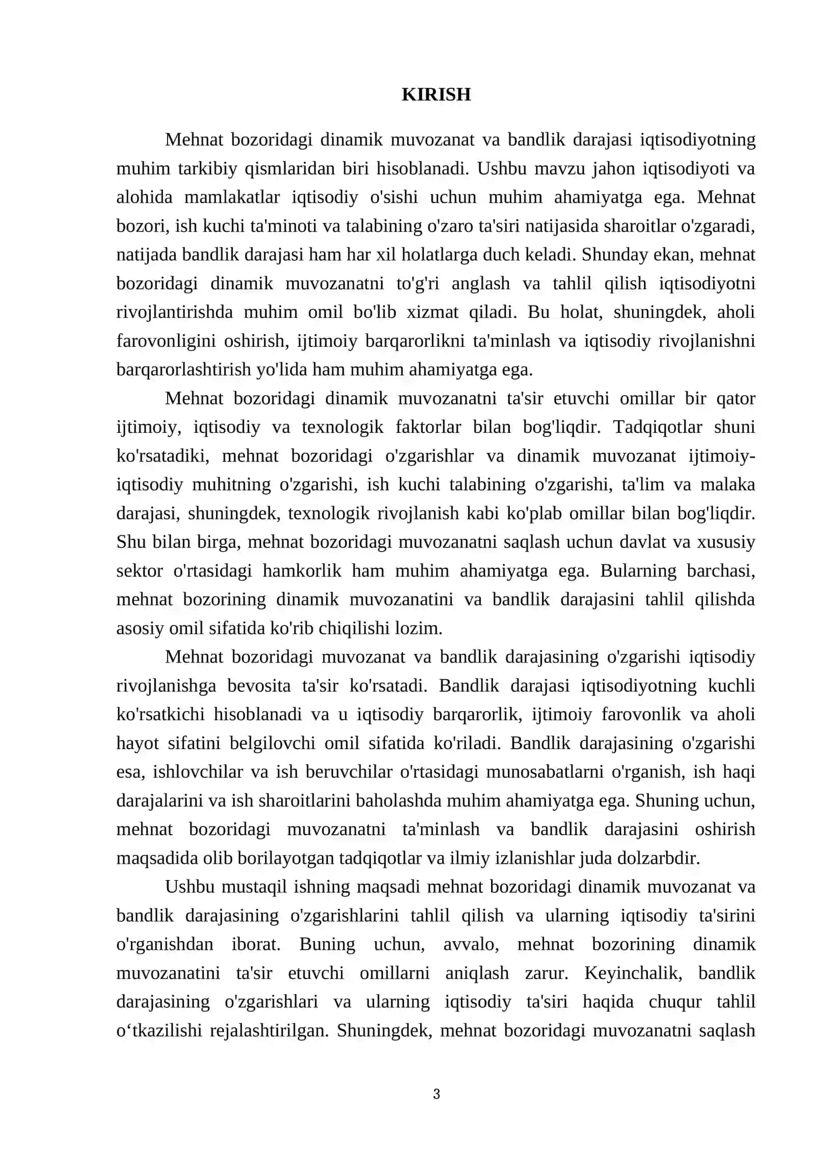 Mehnat bozoridagi dinamik muvozanat va bandlik darajasi 3