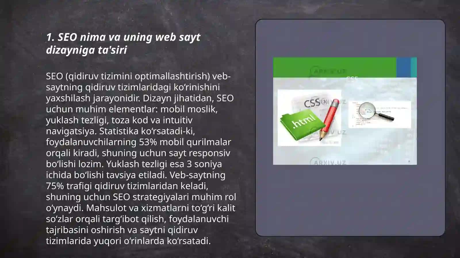 Web saytlarning SEO asoslari va dizayn bilan integratsiyasi 3