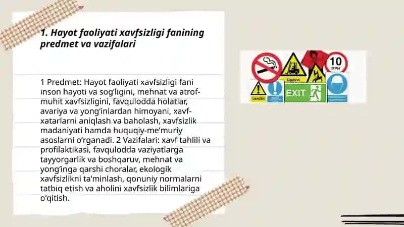 “Hayot faoliyati xavfsizligi” faniga kirish va huquqiy asoslari 3