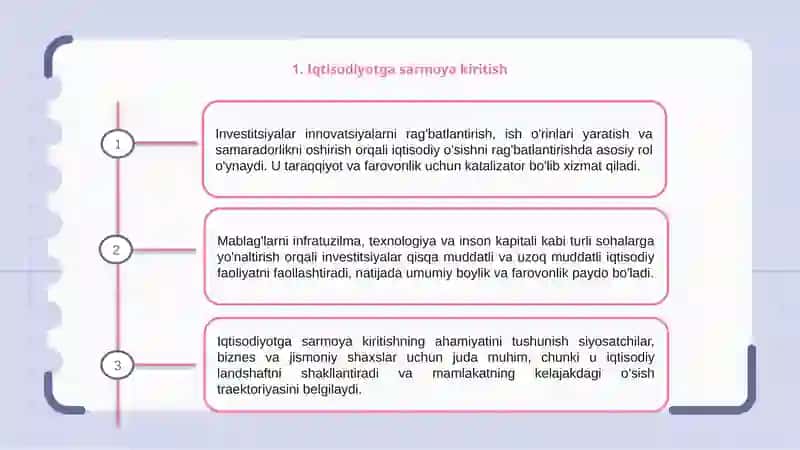 Investitsiyaning iqtisodiyotdagi roli va ahamiyati 3