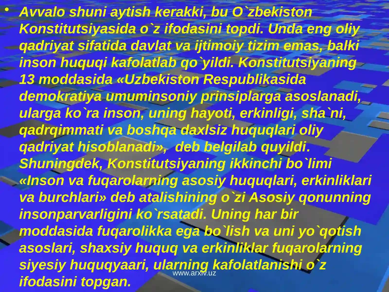 O`zbekistondainsonhuquqlarivaerkinliklarikafolatiningyaratilishi 3