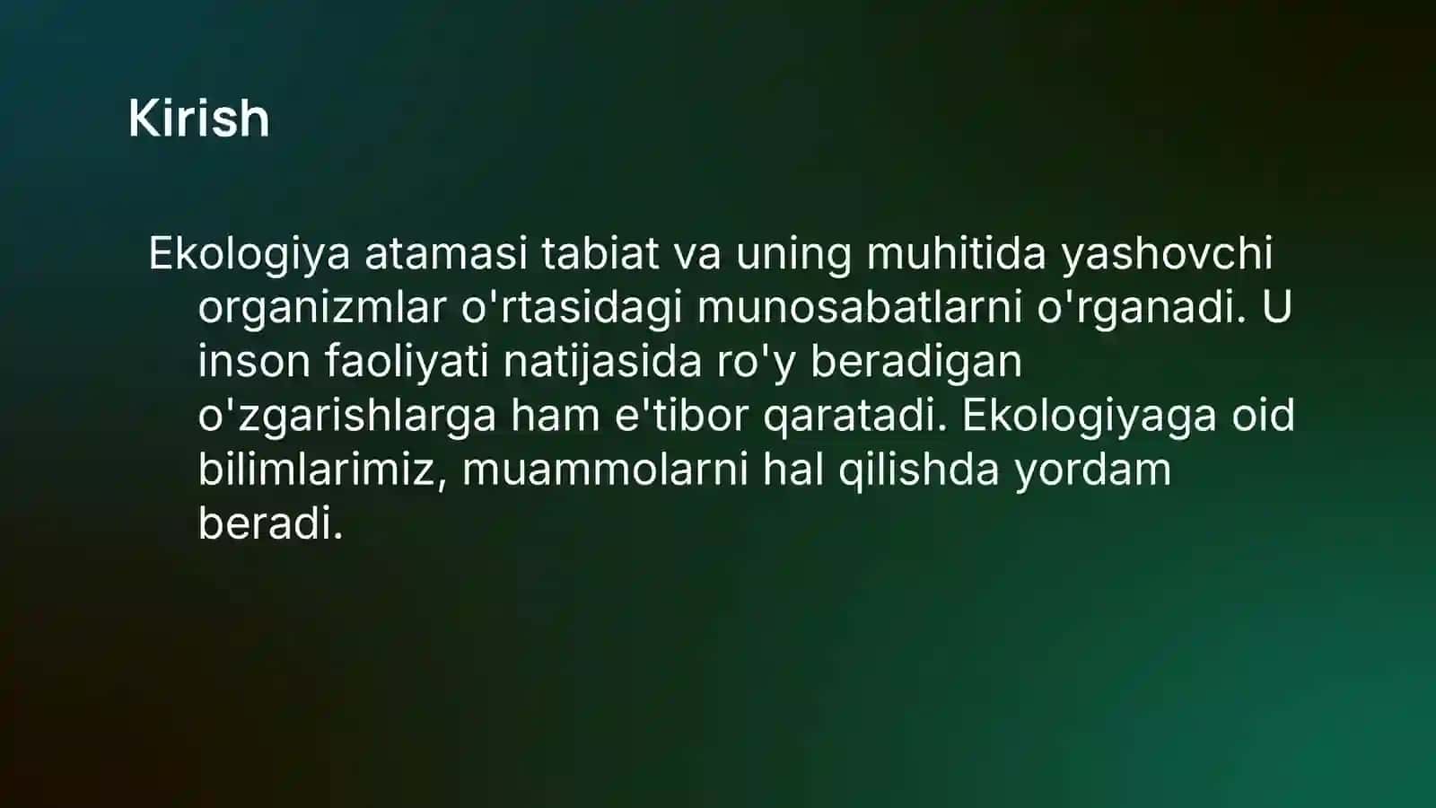 Ekologiya va Hodisalar 3