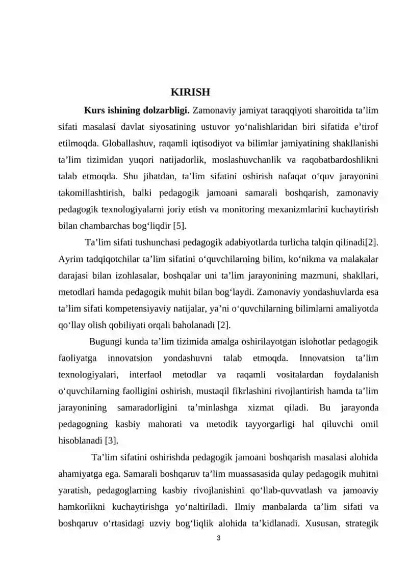“TA’LIM SIFATI BOSHQARUVINI TAKOMILLASHTIRISH OMILLARI. O’QITISH SIFATINI TA’MINLASH BO’YICHA PEDAGOGIK JAMOANI BOSHQARISH STRATEGIYASI” MAVZUSIDA 3