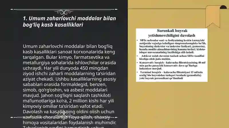 Umum zaharlovchi ta'sir qiluvchi kasalliklar bilan ishlovchi kasb kasalliklar 3