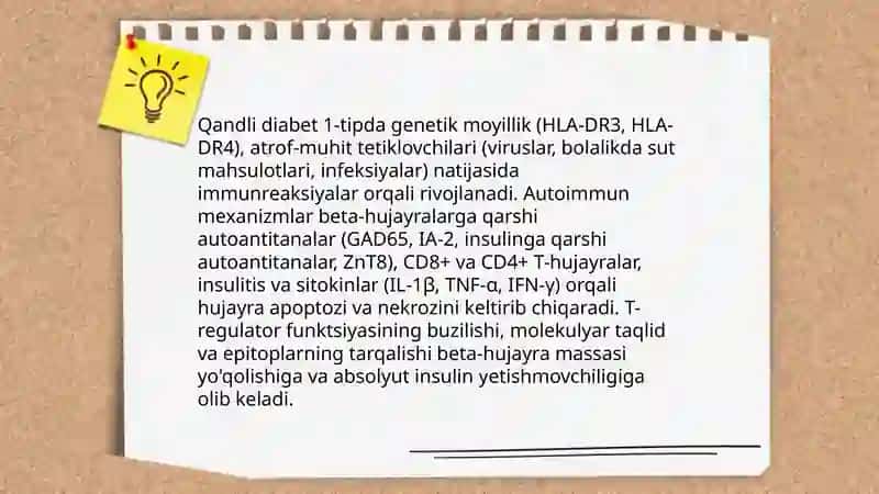 Qandli diabet 1 va 2 turi kelib chiqishi,rivojlanishi va bemorlarni parvarish qilish 3