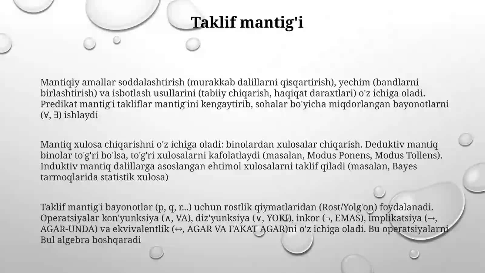 Mantiqiy amallar soddalashtirish 3