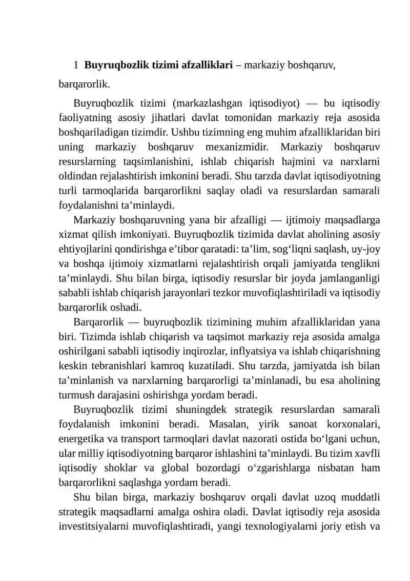 Buyruqbozlik va Bozor Iqtisodiyoti Tizimlarining Afzallik va Kamchiliklarni Tahlil Qilish 3