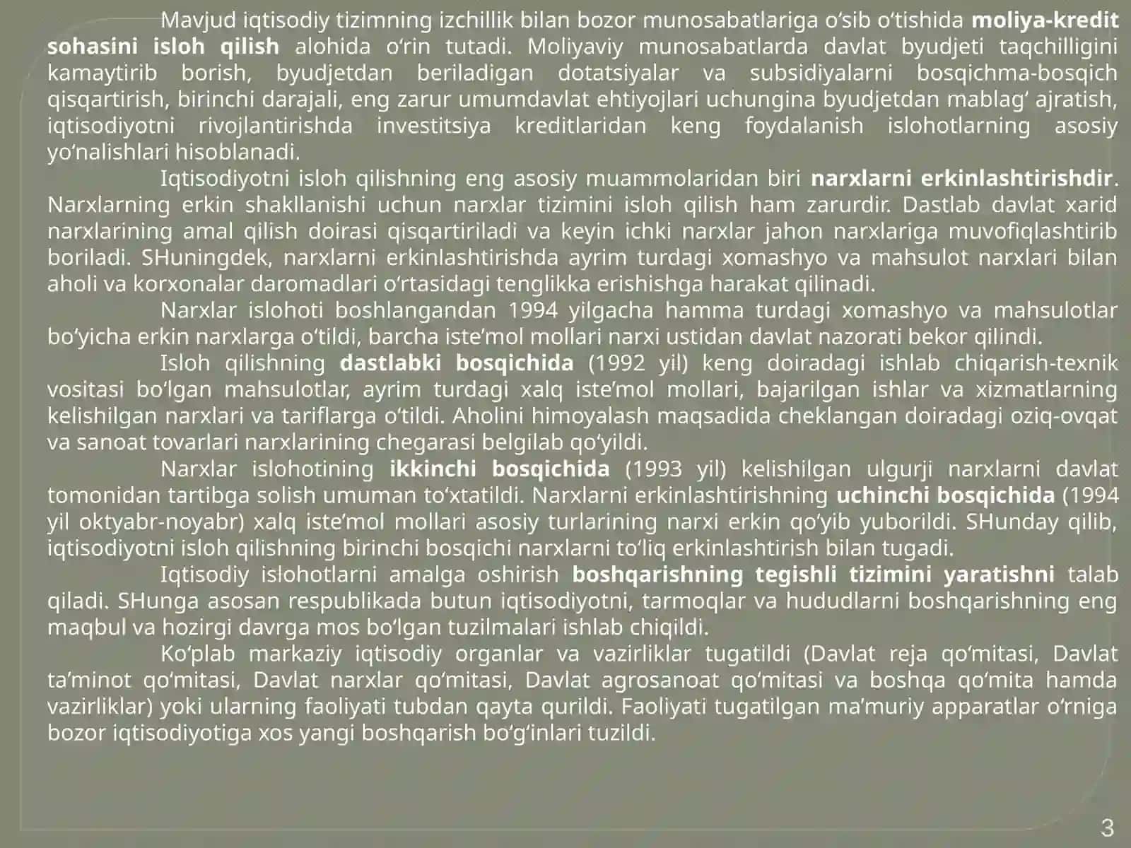 Iqtisodiy islohotlar, xususiy mulkchilikning shakllanishi 3
