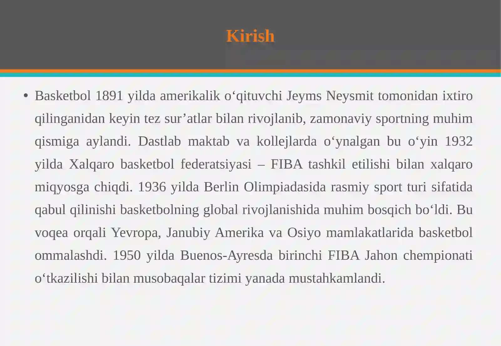 Basketbol bo‘yicha jahon miqyosidagi musobaqalar o‘tkazilishi 3