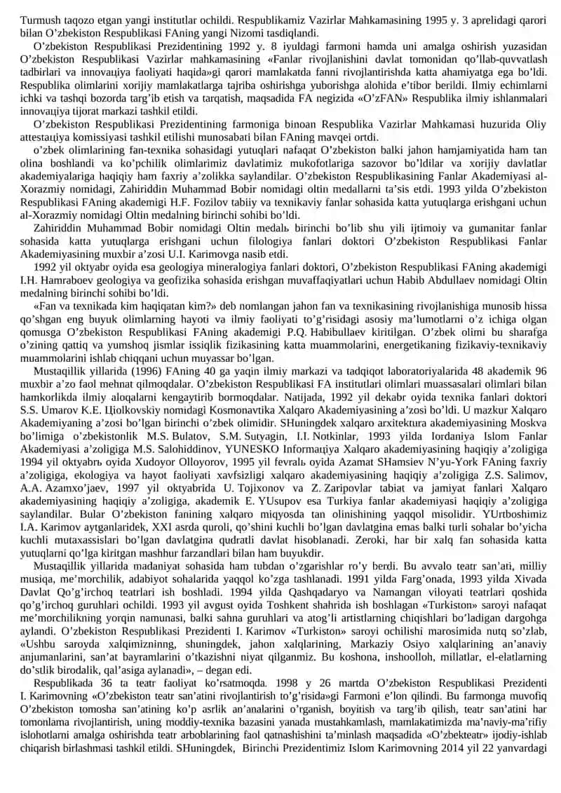 Mustaqillik yillarida O‘zbekistonning ma’naviy va madaniy taraqqiyoti. O‘zbekiston Respublikasida ta’lim sohasida amalga oshirilgan islohotlar 3