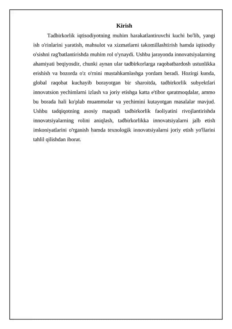 Tadbirkorlik faoliyatini rivojlantirishda innovatsiyalar roli 3