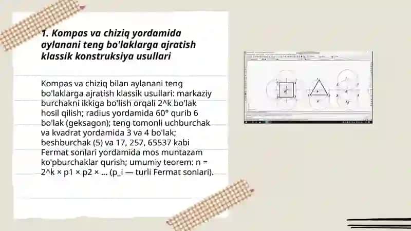 Aylanani teng bo'laklarga bo'lish usullarining qiyosiy tahlili va amaliyotdagi tadbiqi 3