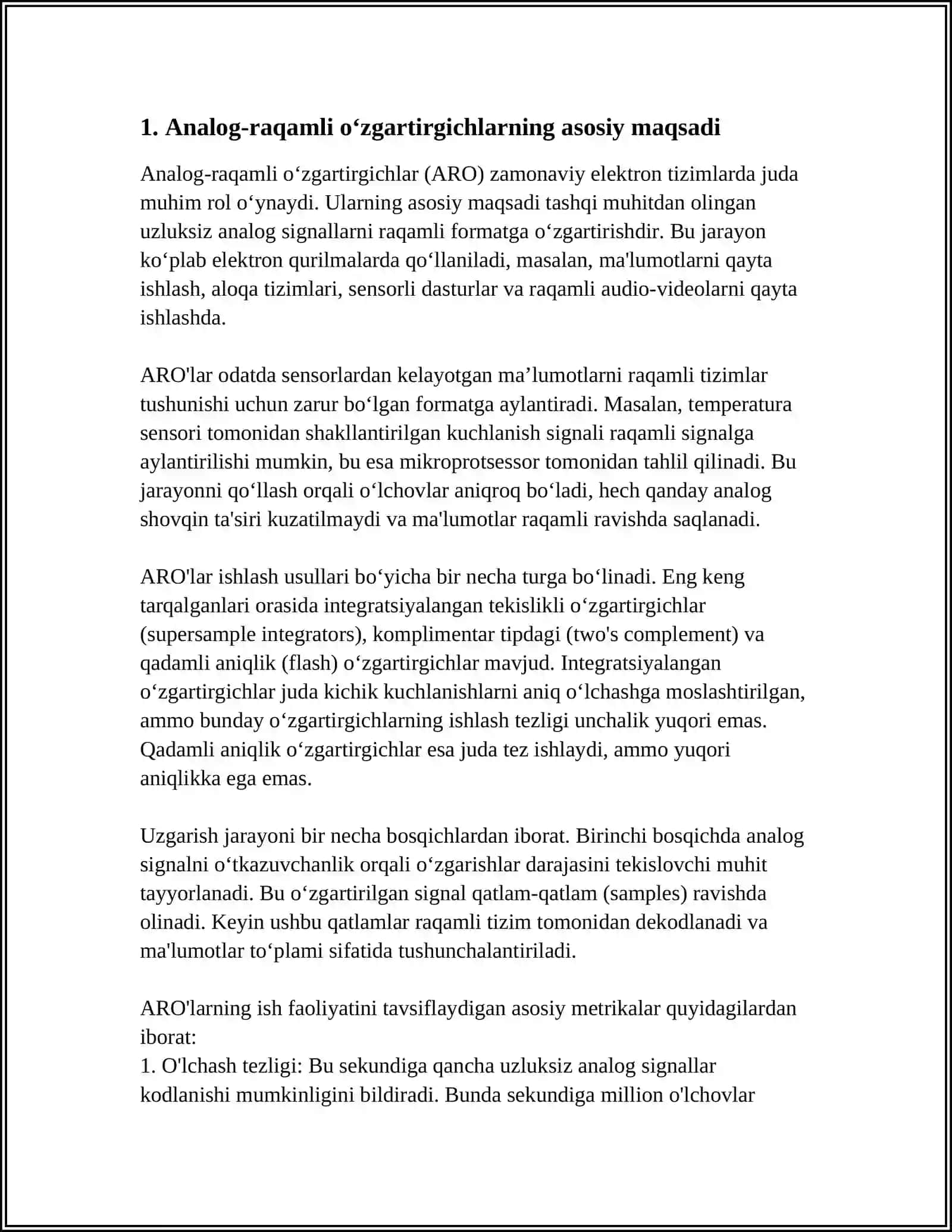 ANALOG-RAQAMLI VA RAQAMLI-ANALOG O‘ZGARTIRGICHLARNING MAQSADI VA VAZIFASI 3