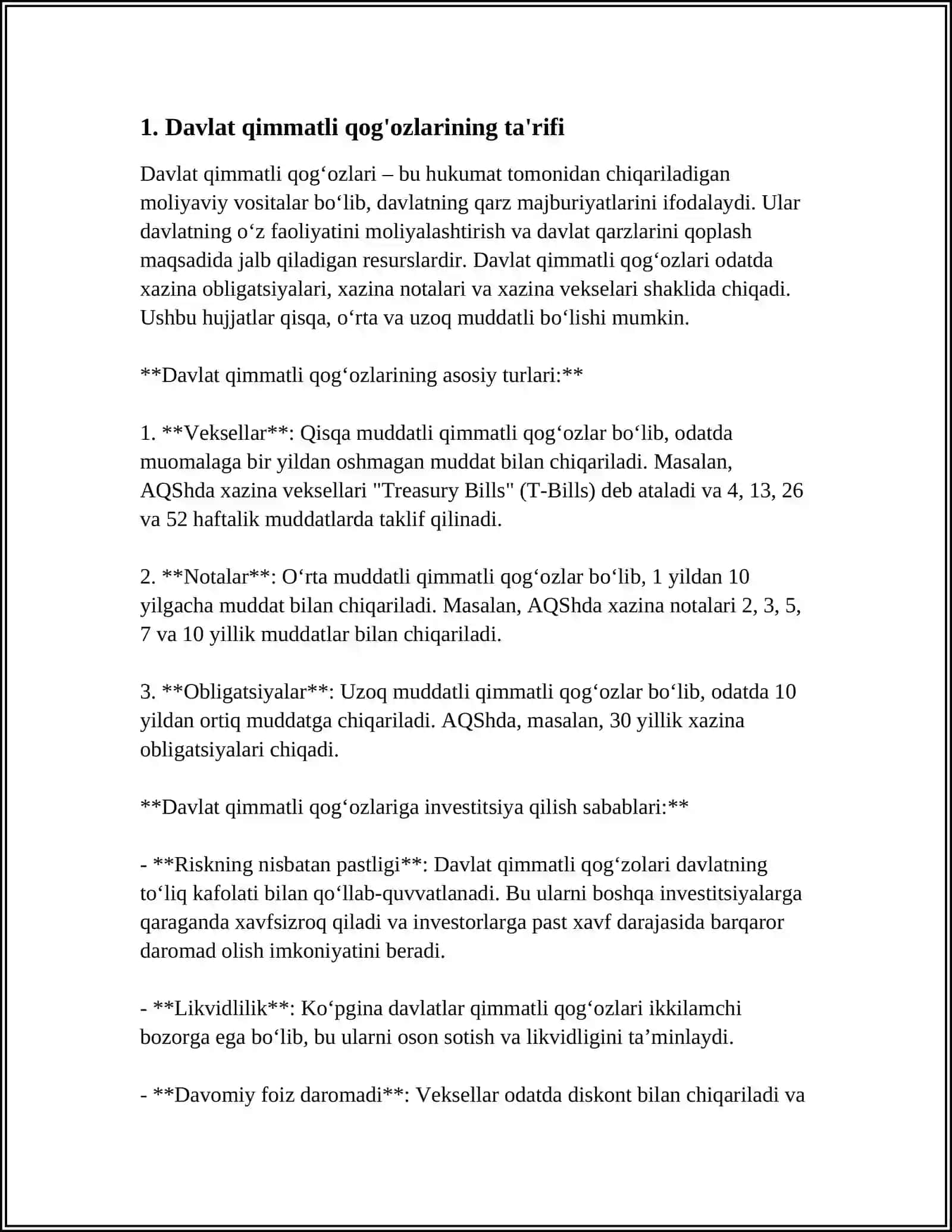 DAVLAT QIMMATLI QOG‘OZLARI VA ULARNING TASNIFLANISHI 3