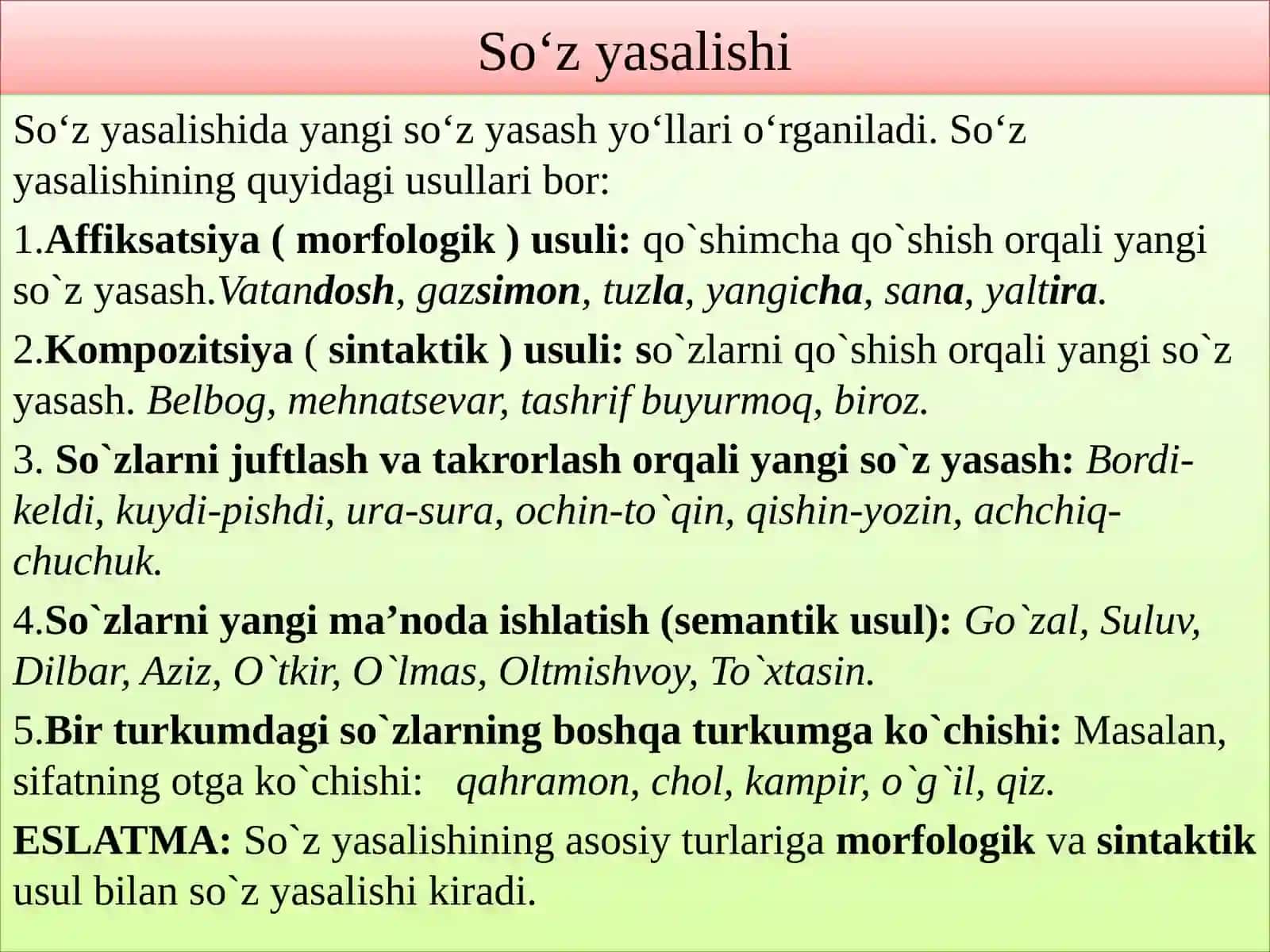 Terminlarning yasalishi. “Ibtidoiy jamoa me’morchiligi tarixi” matni. Arxitektura va qurilish sohasiterminlarning morfologik, sintaktik, semantik usul bilanyasalishi 3