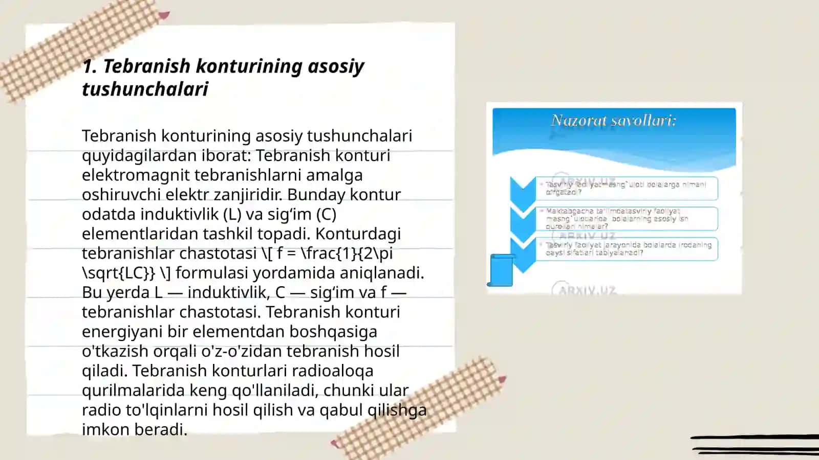 Tebranish konturidagi Erkin Tebranishlarni Õrganish 3