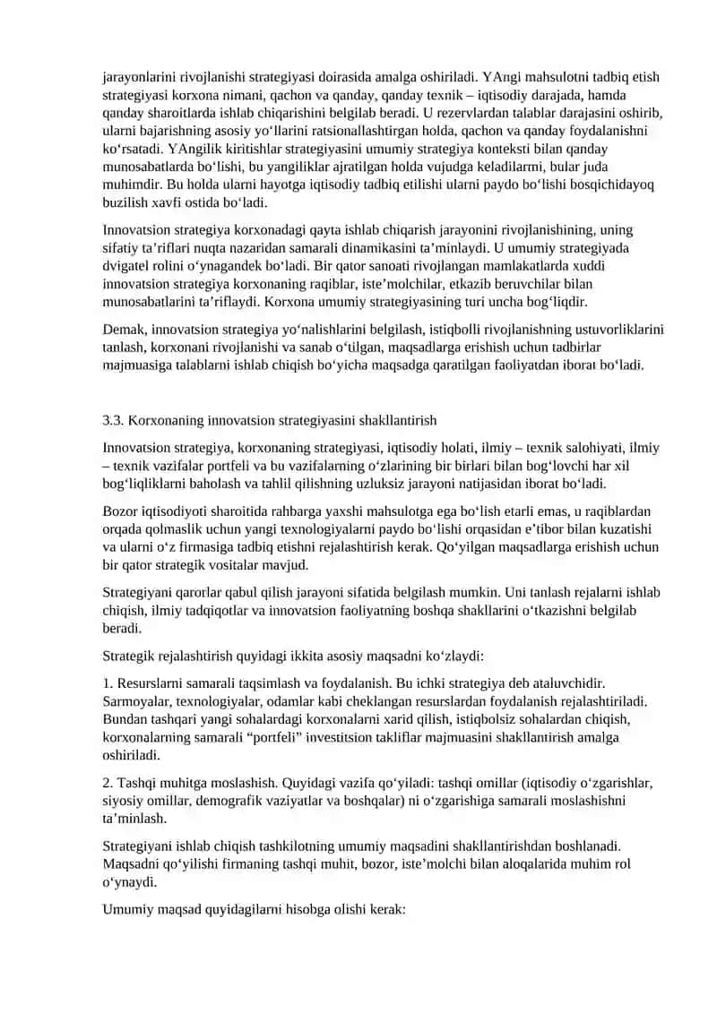 KORXONADAGI INNOVATSION STRATEGIYANI TANLASH 3