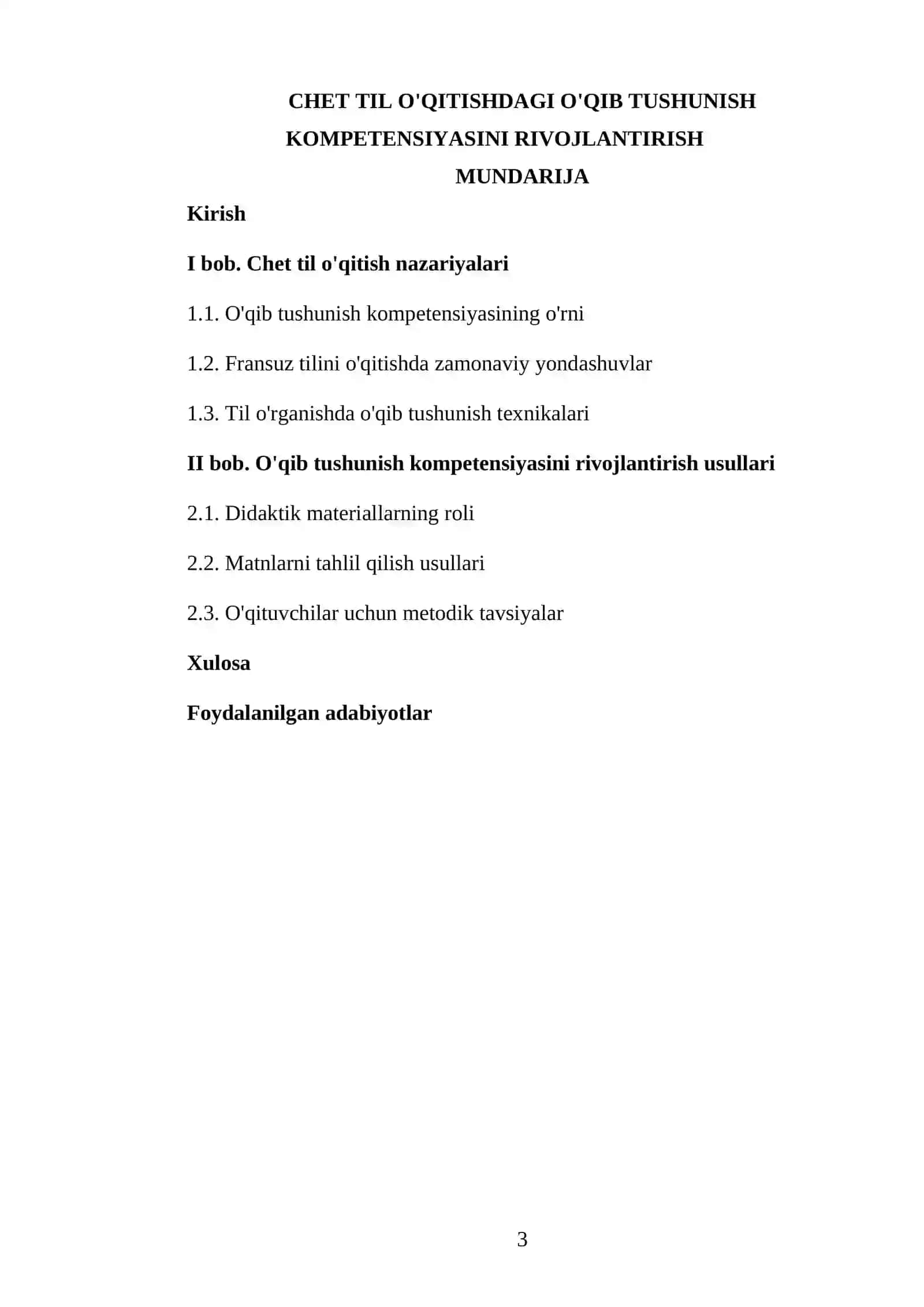 FRANSUZ TILI FANIDAN TAYYORLAGAN KURS ISHI 3