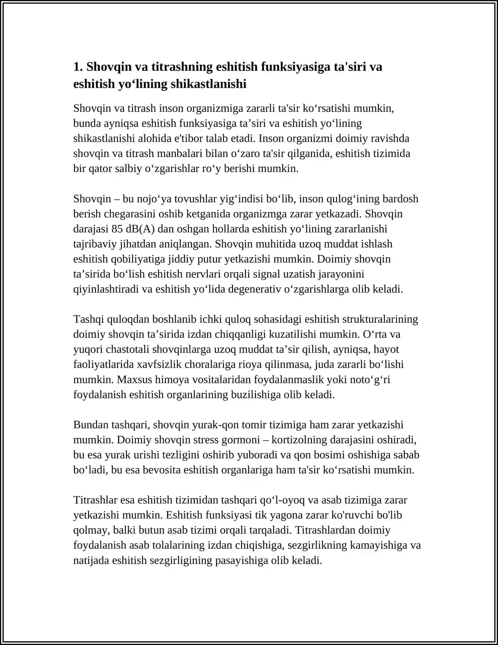 HAYOT FAOLIYATI XAVFSIZLIGI FANIDAN "SHOVQIN VA TITRASHNING INSON ORGANIZMIGA ZARARLI TAʼSIRI" 3