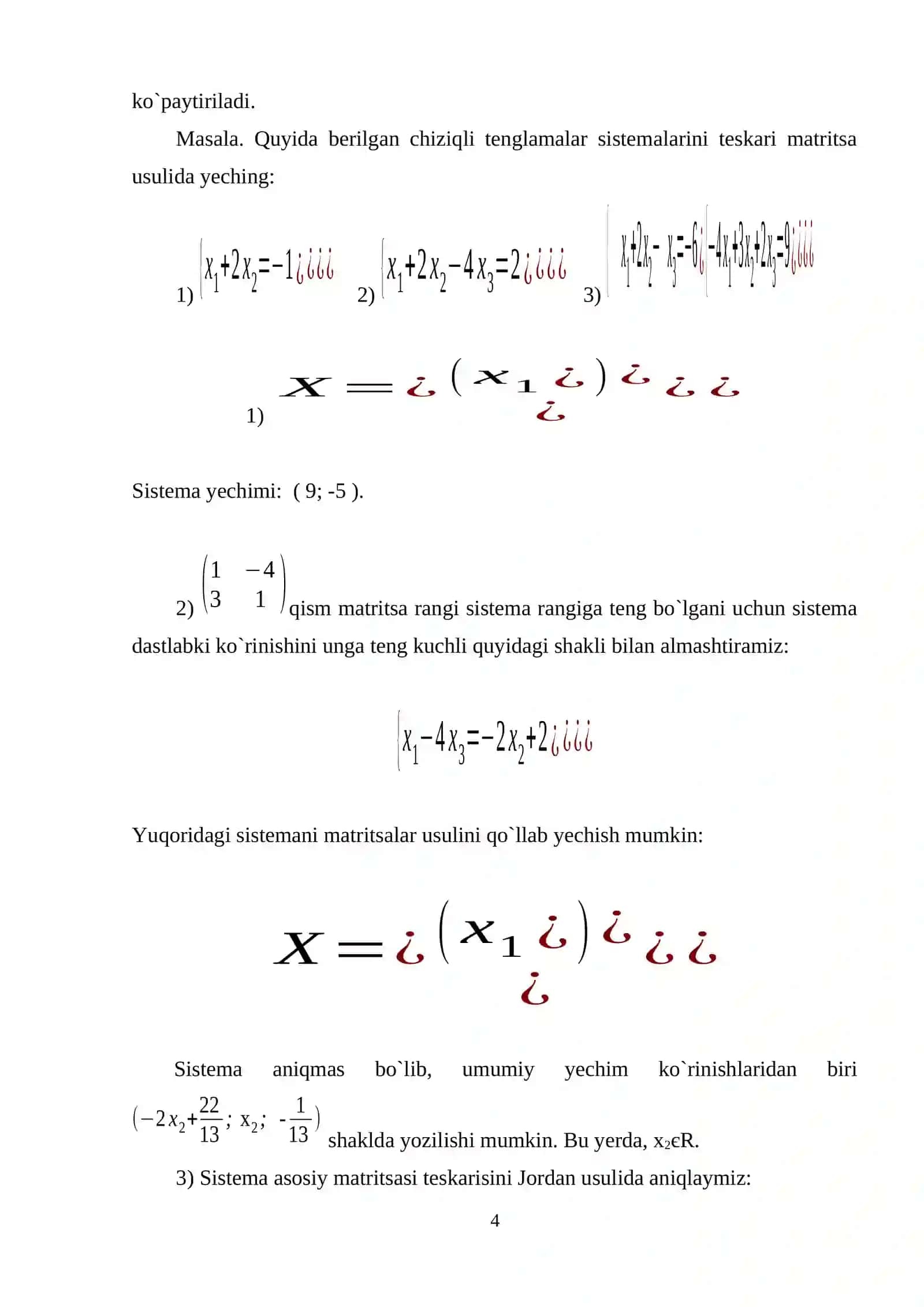 CHIZIQLI ALGEBRAIK TENGLAMALAR SISTEMASINI YECHISHDA GAUSS USULI 3