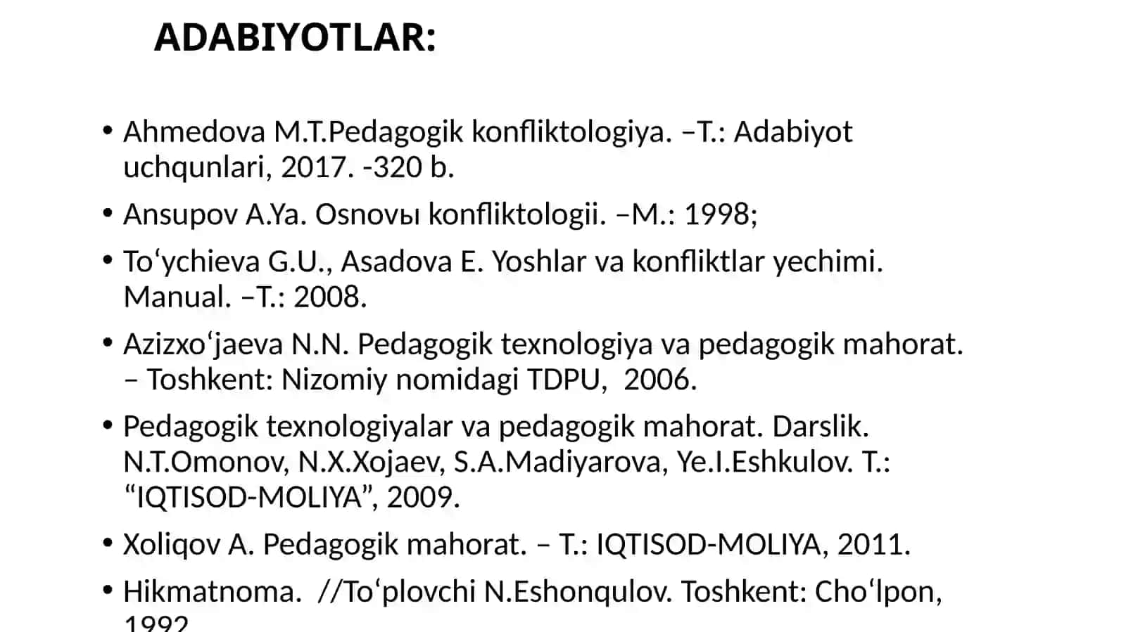 Pеdagogik konfliktologiyaning fanlar bilan aloqadorlikda rivojlanishi va pedagogik konfliktlarning yuzaga kelish omillari, turlari va ularni hal еtish yo’llari 3