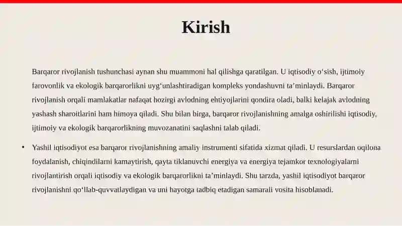 Barqaror rivojlanish va yashil iqtisodiyot o'zaro bog'liqligi 3