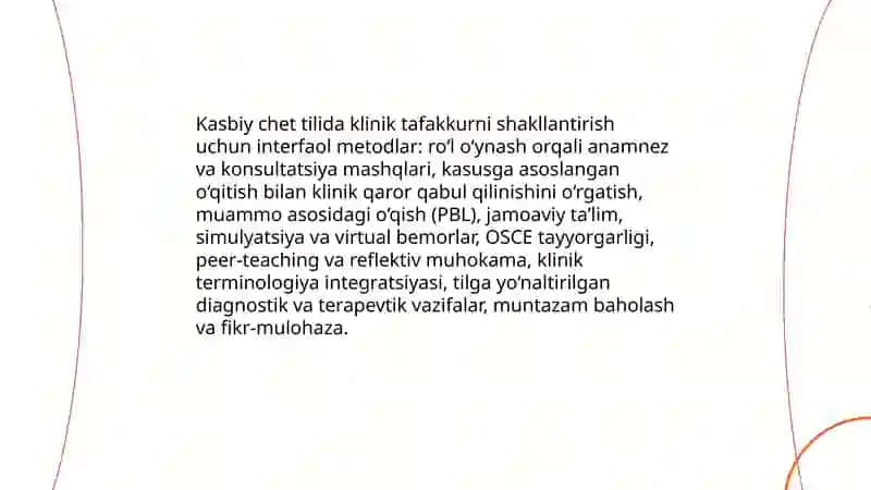 Tibbiyot talabalarini interfaol metodlar yordamida chet tili orqali tafakkurni rivojlantirish 3