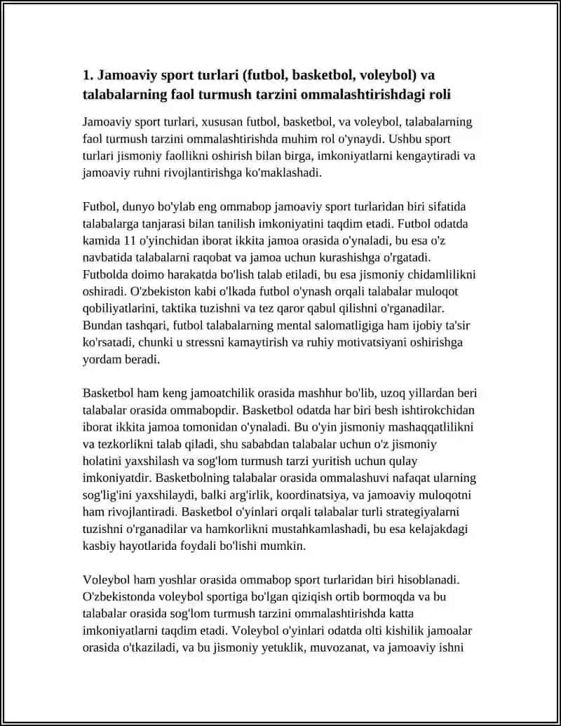 SPORT TURLARI VA ULARNING TALABALARNING FAOL TURMUSH TARZINI OMMALASHTIRISHDAGI AHAMIYATI 3