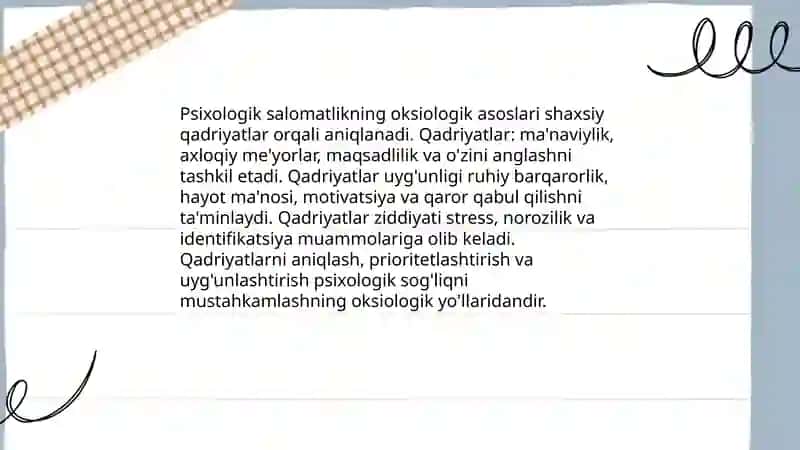 Psixologik salomatlik oksiologik, instrumental va ehtiyoj-motivatsion komponentlar 3