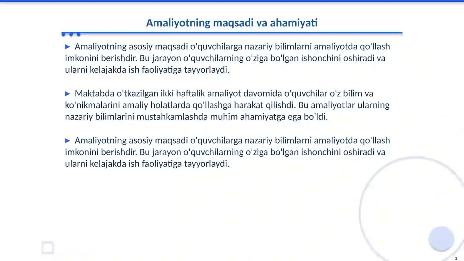 Amaliyotning maqsadi va ahamiyati 3