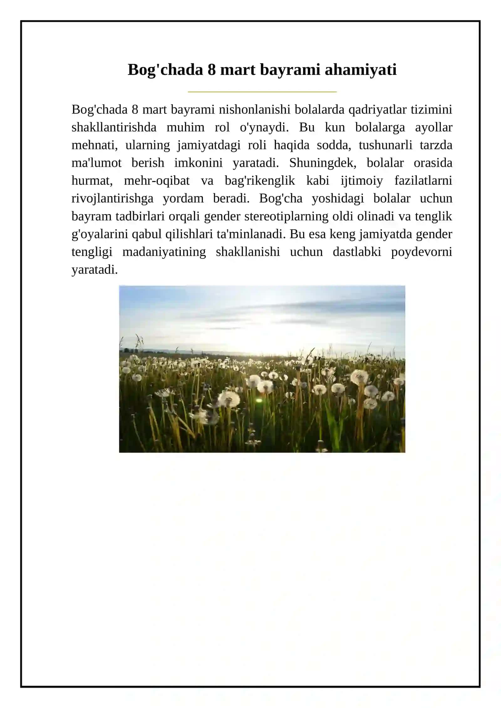O'RTA GURUH BOLALAR UCHUN SENARIY 3