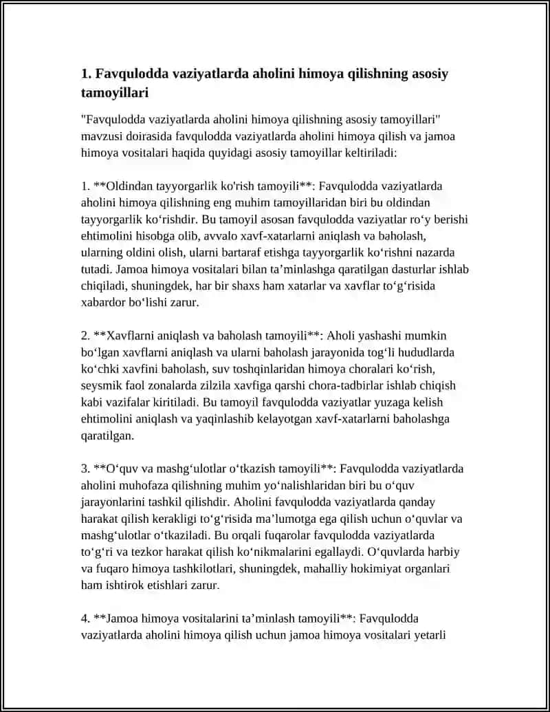 FAVQULOTDA VAZIYATDA AHOLINI MUHOFAZA QILISH. JAMOA HIMOYA VOSITALARI 3