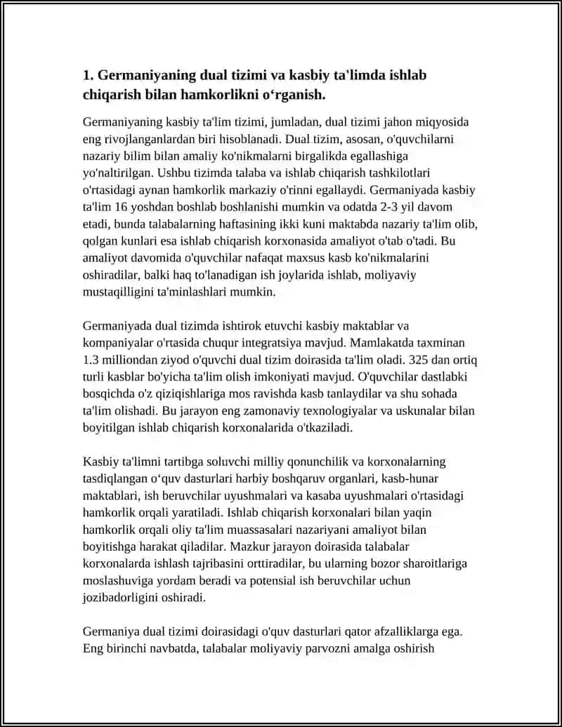 Germaniyaning dual tizimi va kasbiy ta'limda ishlab chiqarish bilan hamkorlikni o'rganish 3