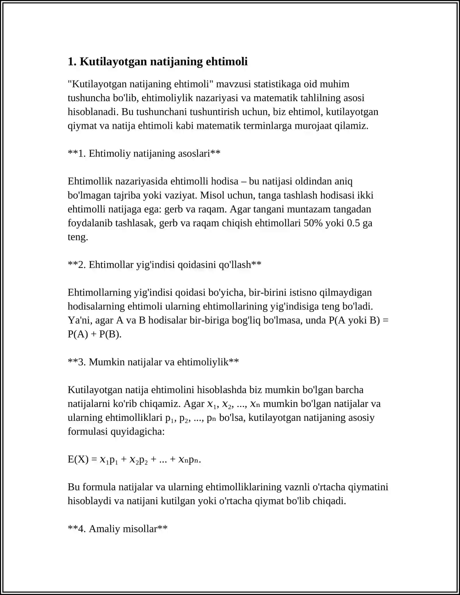 Kutilayotgan natijaning ehtimoli 3