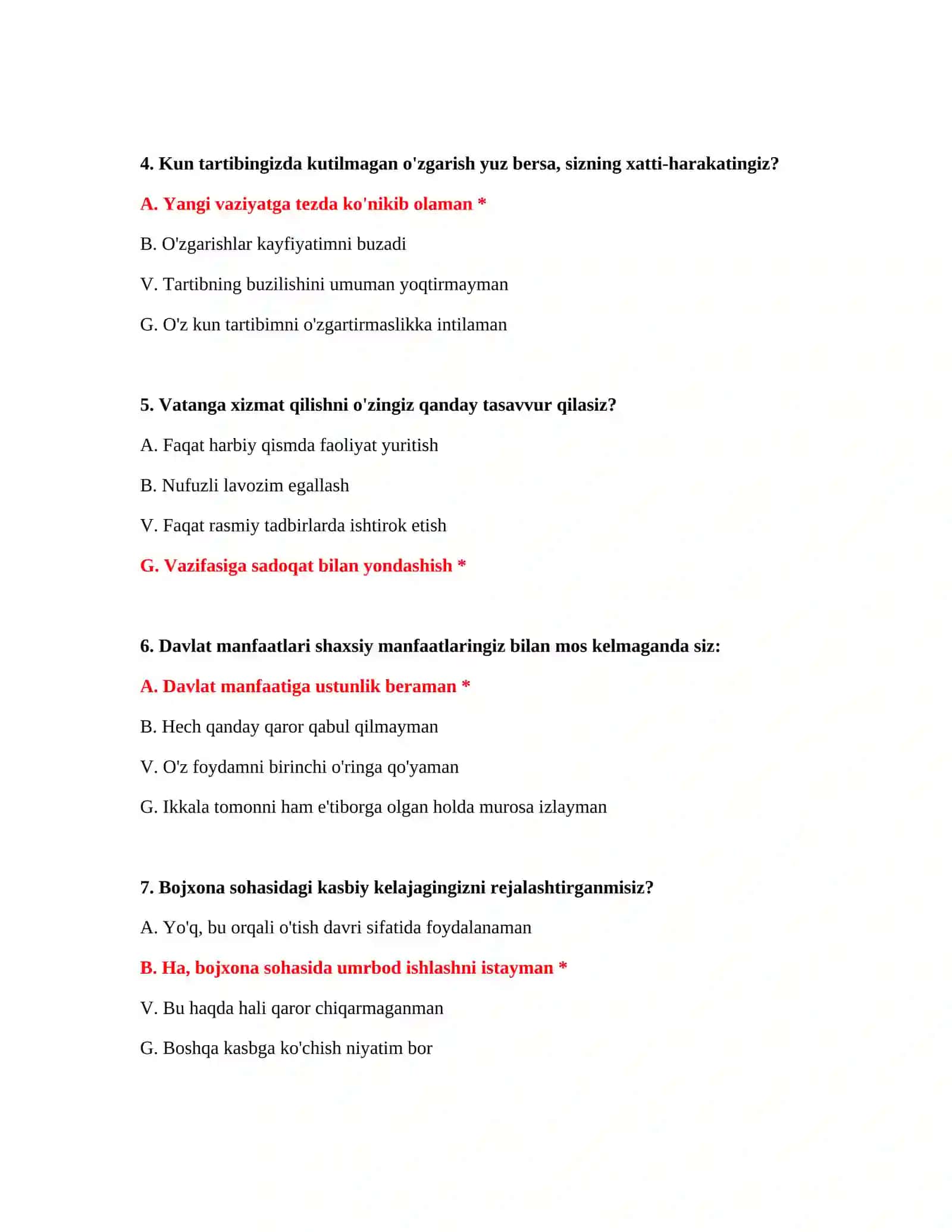 Bojxona nomzodlari uchun testlar 3