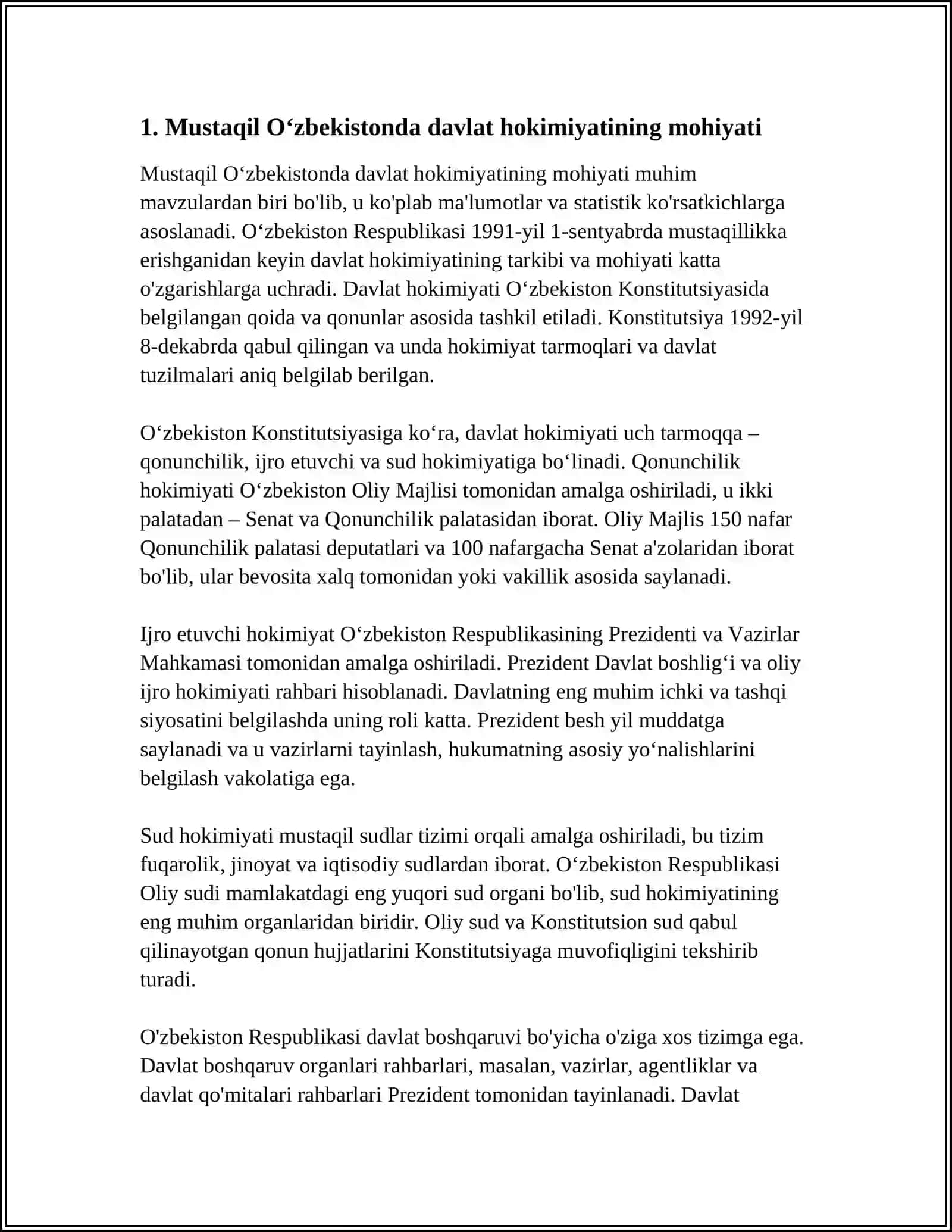 MUSTAQIL OʻZBEKISTONDA XOKIMIYATLAR BOʻLINISHI PRINSIPI 3