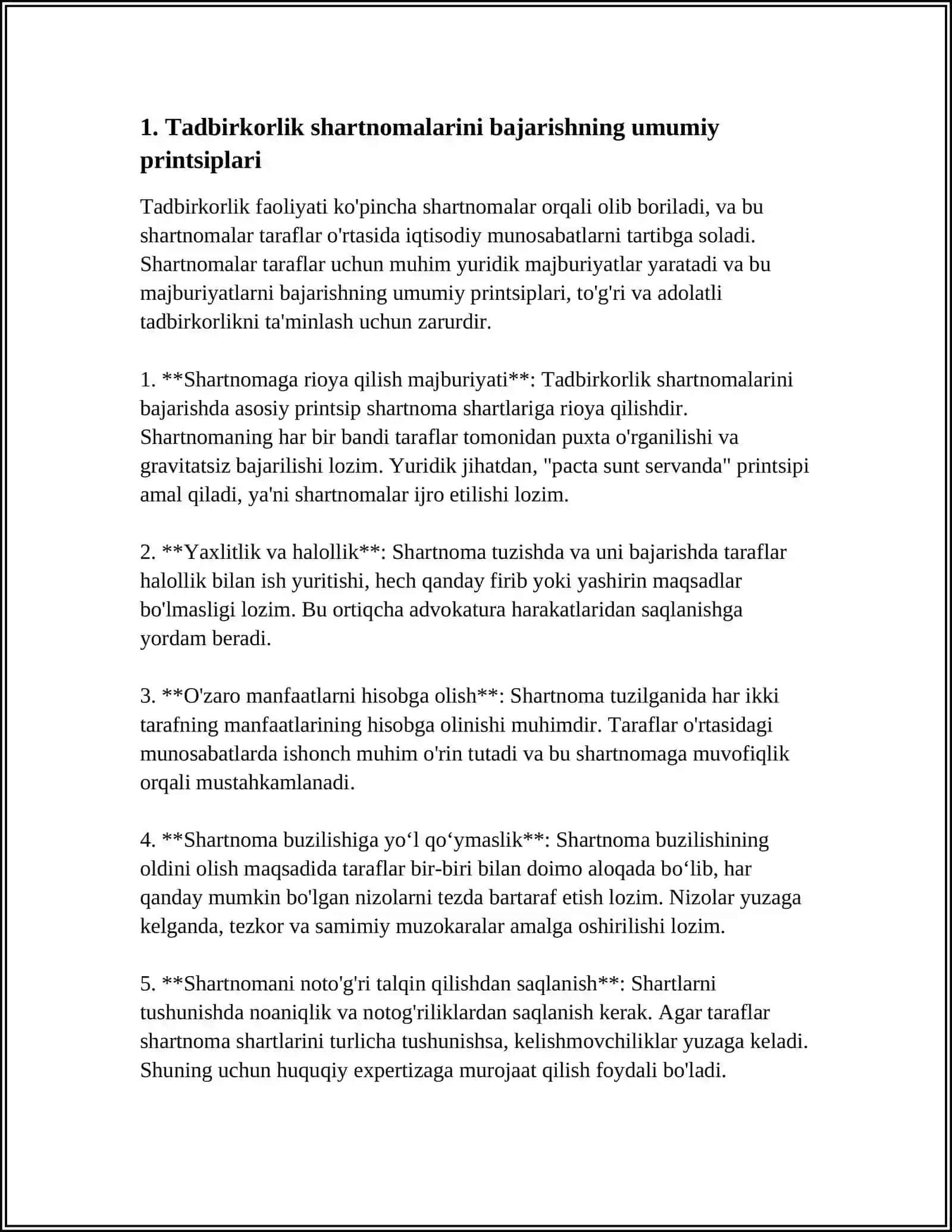 TADBIRKORLIK SHARTNOMALARINI BAJARISH, ÓZGARTIRISH VA BEKOR QILISH 3
