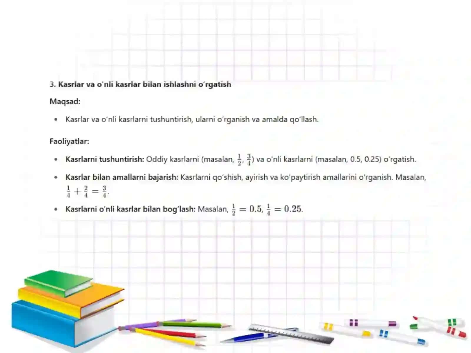 Algebra element o‘rgatish metodikasi. Ulush va kasr. O‘nli kasr 3