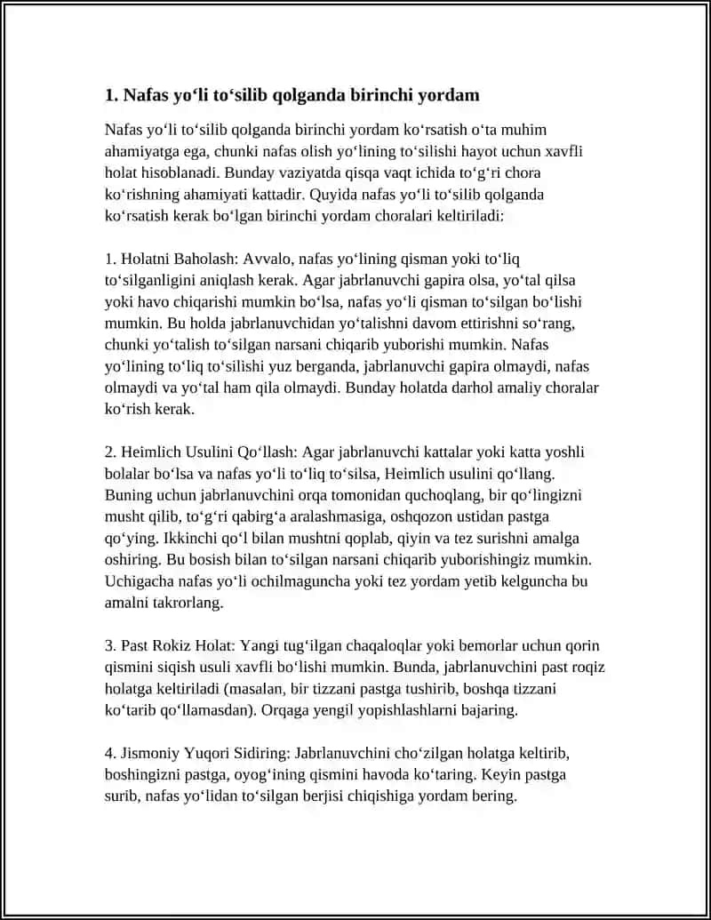 BAXTSIZ HODISAGA UCHRAGANDA BIRINCHI YORDAM KOʻRSATISH YOLLARI 3