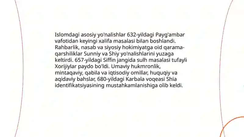 Islom dinida asosiy yo'nalishlar. Sunniylik, Shiyalik, Xorijiylik 3