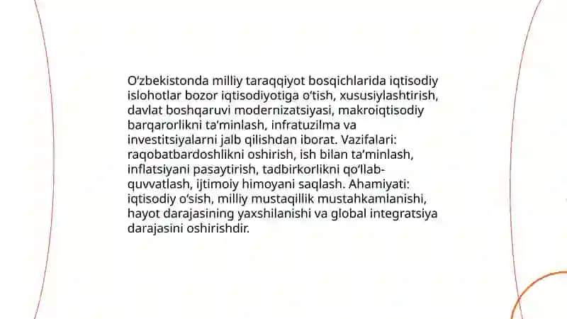 Oʻzbekistonda milliy taraqqiyot bosqichlarining mazmuni vazifalari va ahamiyati 3