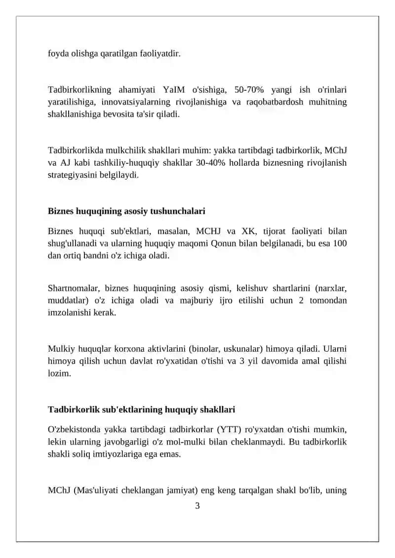 Tadbirkorlik faoliyati va Biznes huquqi 3