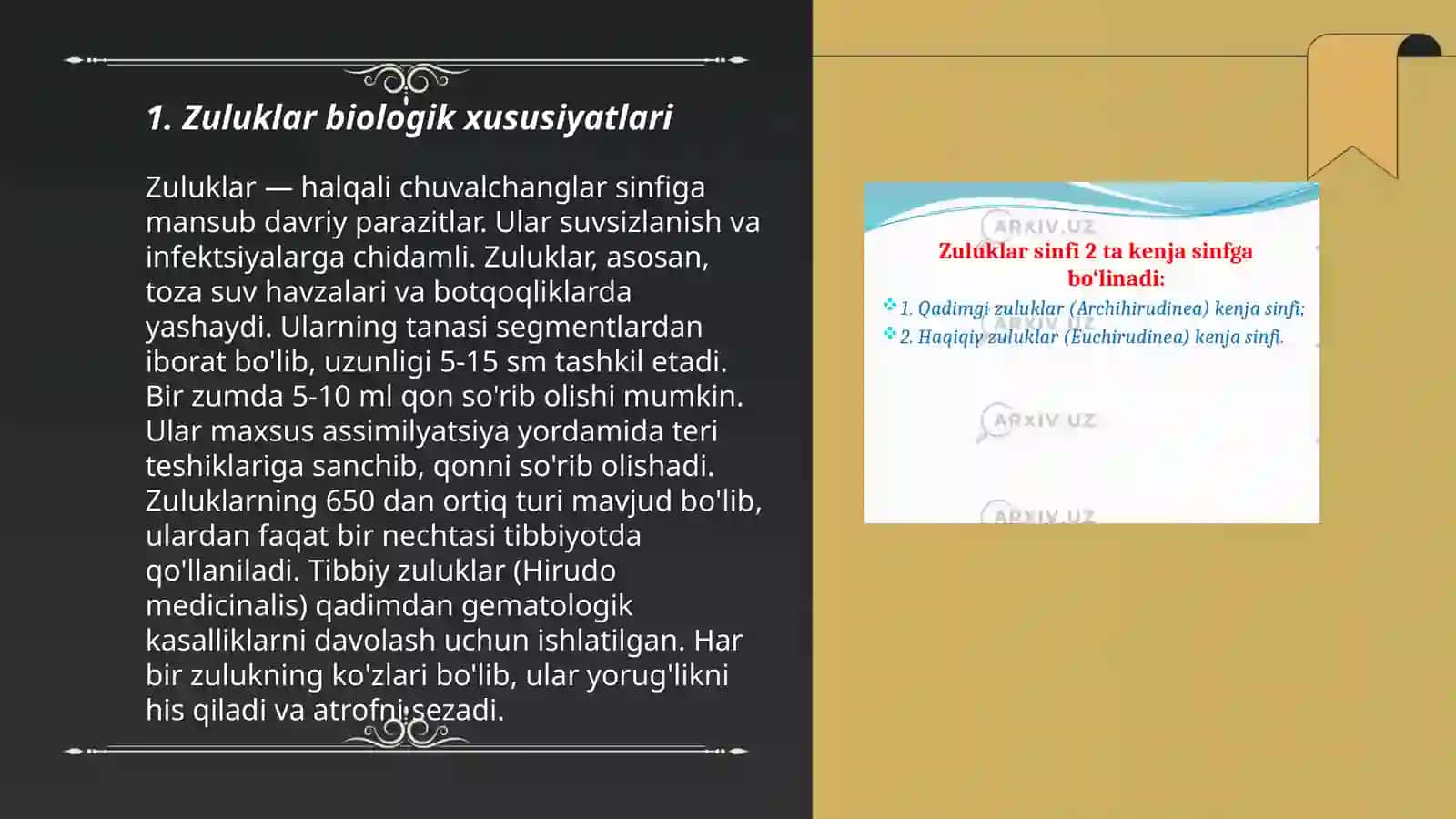Zuluklar va parazit molyuskalar.Parazit bo'g'imoyoqlilar umumiy tavsifi va sistematikasi 3