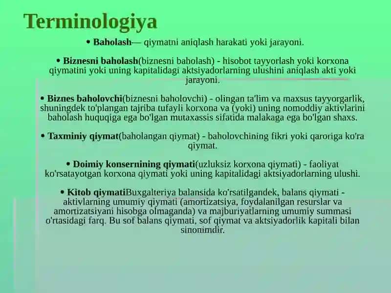 Biznesni baholashni asosiy tushunchalari 3