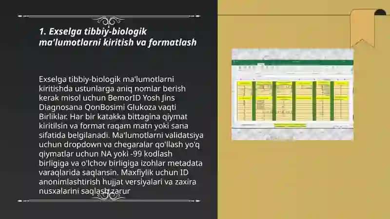 Tibbiy-bialogik natijalarni ststistik qayta ishlashni Exsel dasturi yordamida amalga oshirish 3
