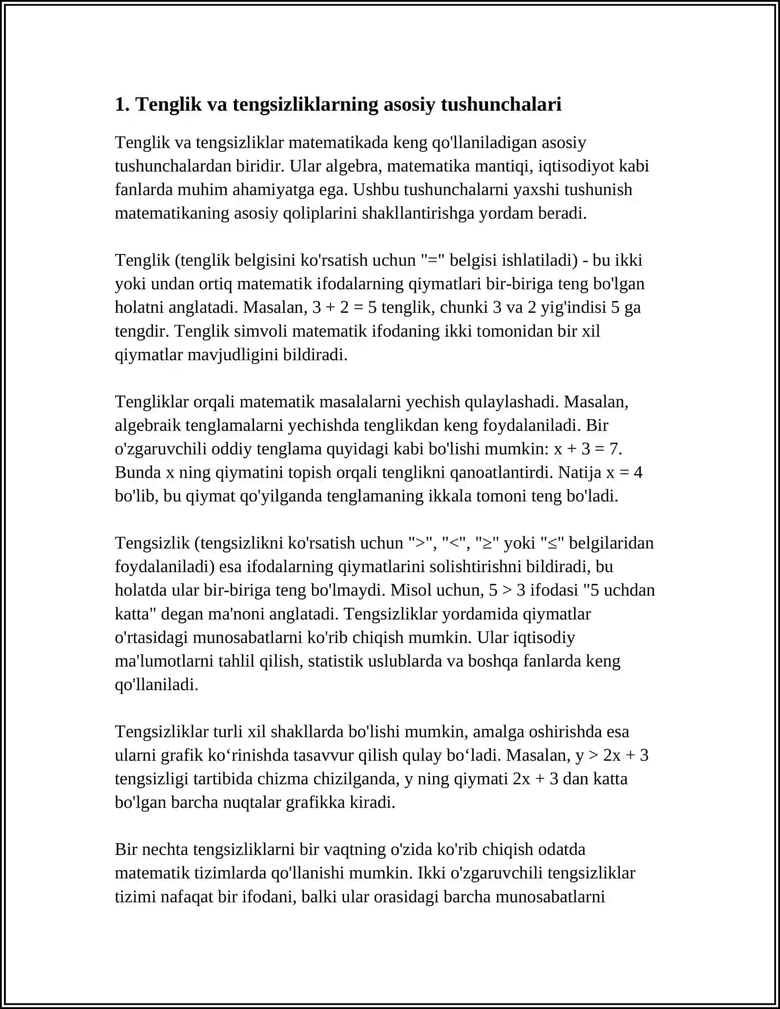 TENGLIK VA TENGSIZLIKLARNI OʻRGATISH METODIKASI 3