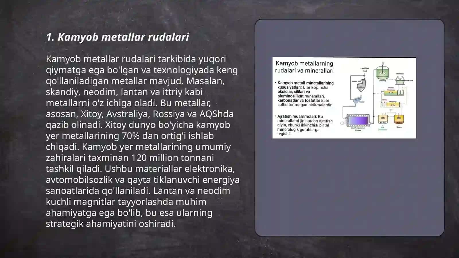 Kamyob metallar ruda va minerallarning asosiy turlari 3