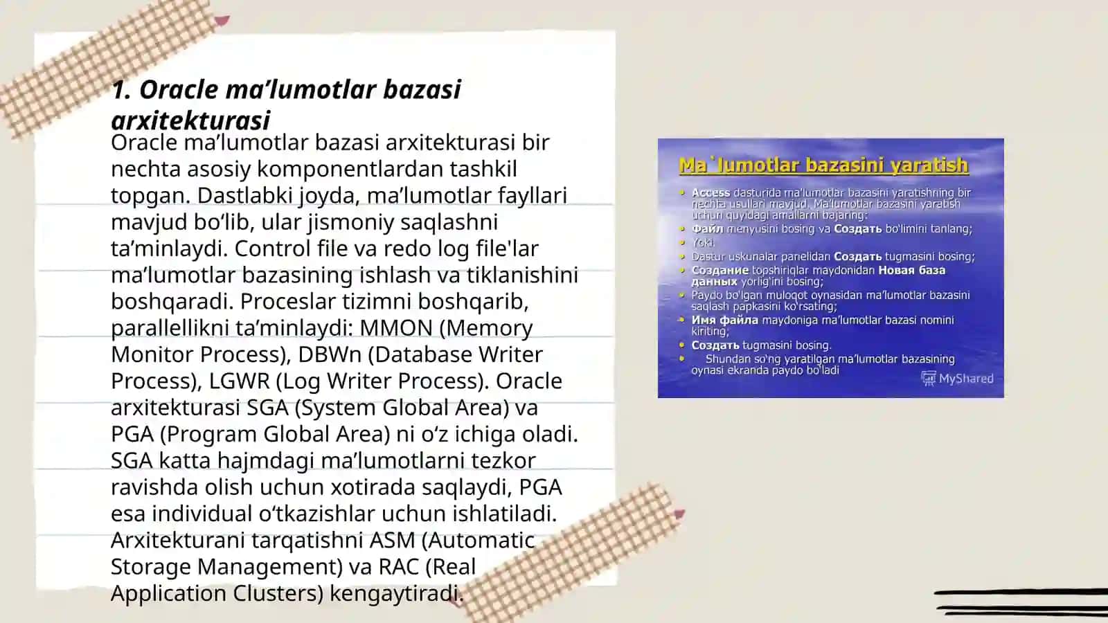 Oracle ma’lumotlar bazasini boshqarish tizimlari 3