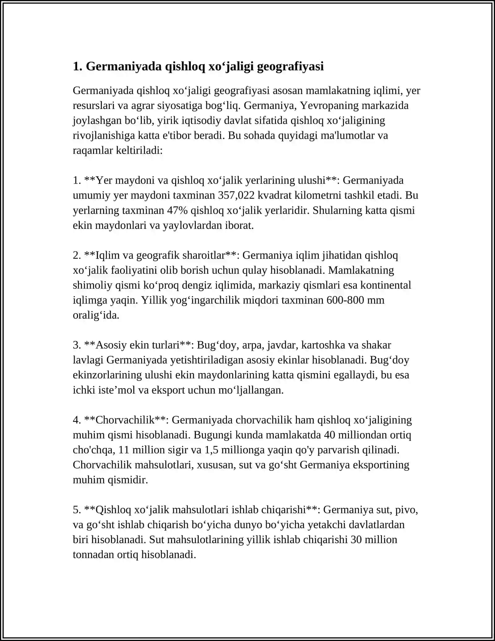 GERMANIYA QISHLOQ XO‘JALIGI IQTISODIYOTI VA YALPI ICHKI MAHSULOT 3